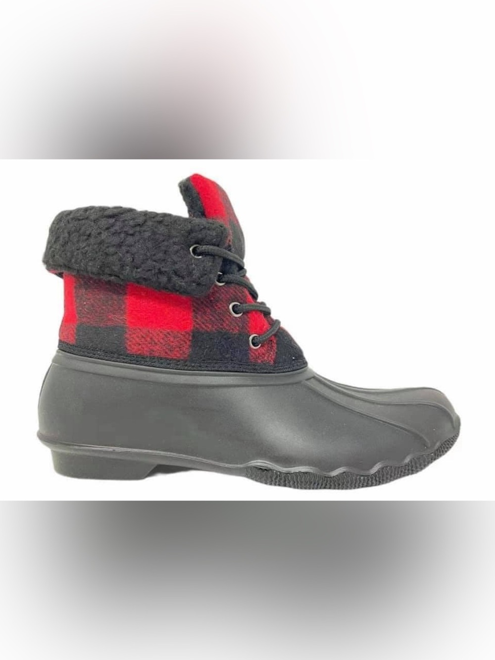 Gypsy Jazz Red & Black Plaid Duck Boot Ankle Booties